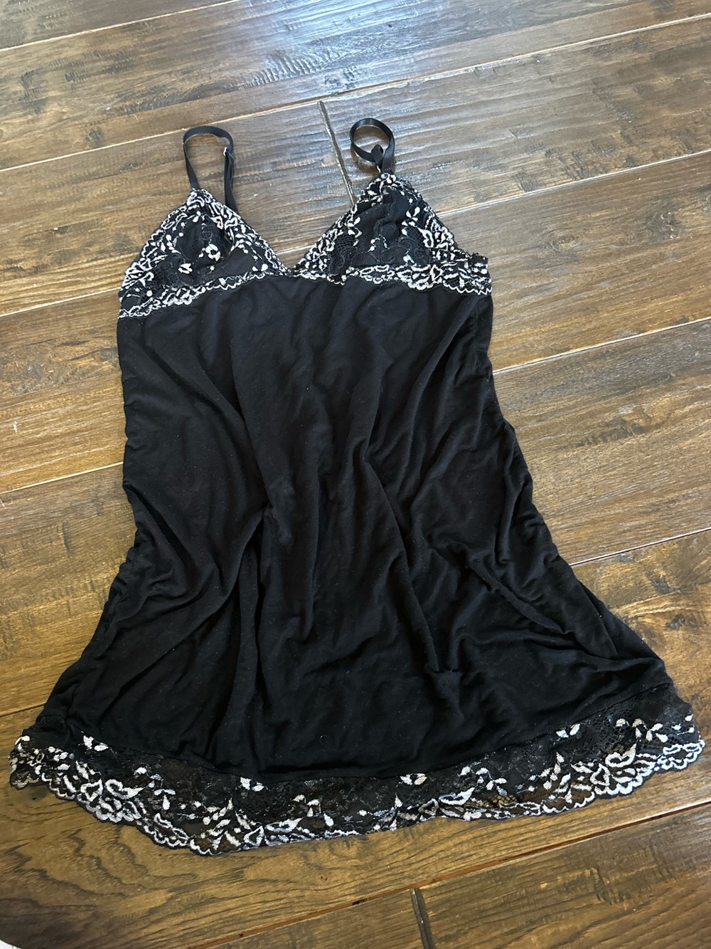 Nicole Miller Black Slip Chemise with White Lace Trim